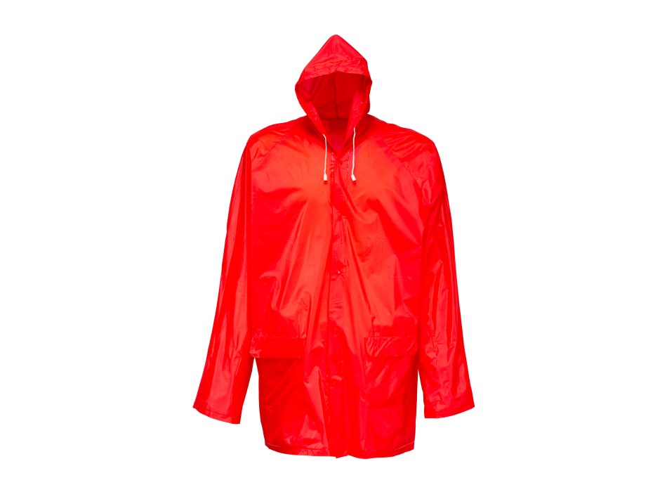 Impermeabile in pvc goffrato, con cappuccio e 2 tasche frontali, inserito in bustina