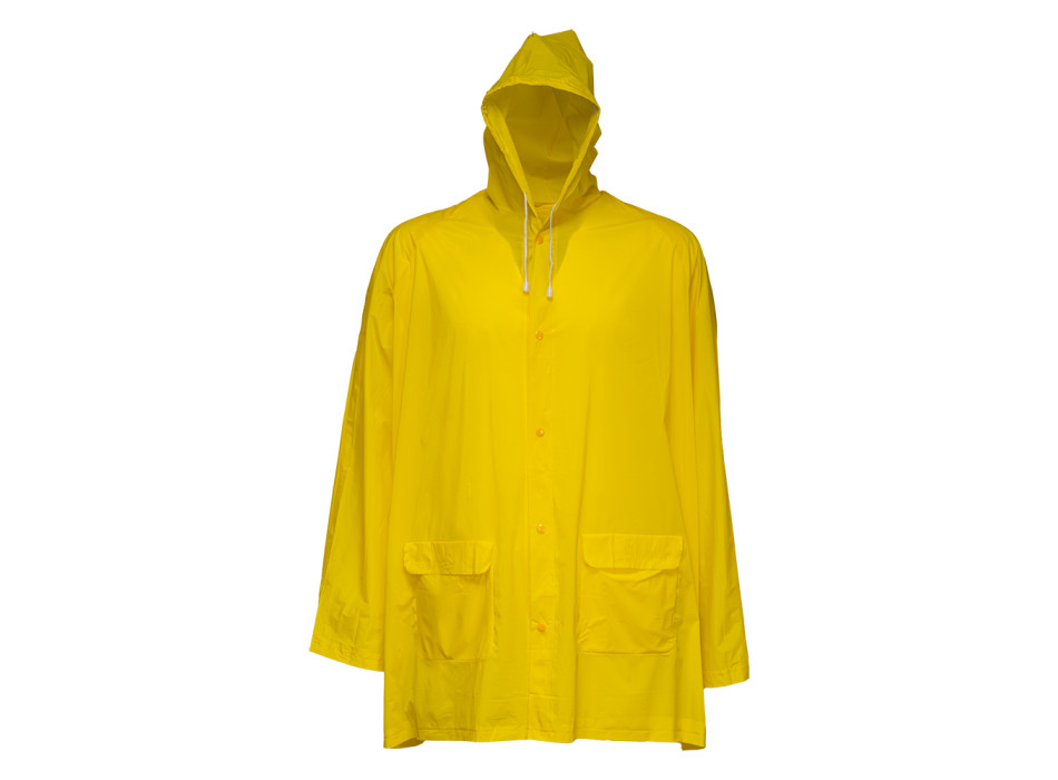 Impermeabile in PVC goffrato, con cappuccio e 2 tasche frontali, inserito in bustina