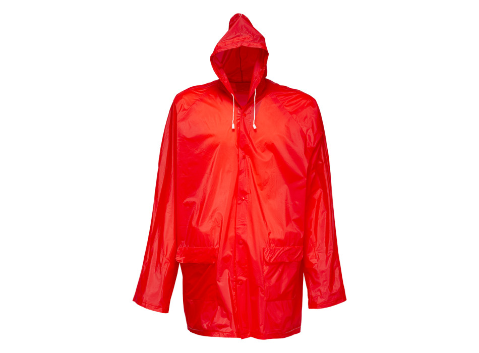 Impermeabile in PVC goffrato, con cappuccio e 2 tasche frontali, inserito in bustina