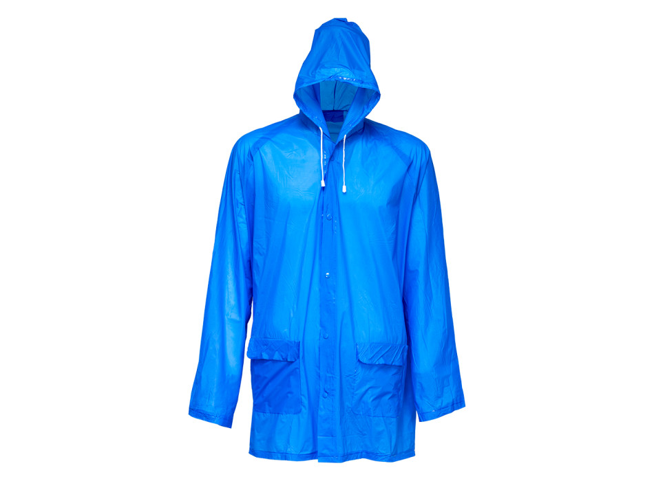 Impermeabile in PVC goffrato, con cappuccio e 2 tasche frontali, inserito in bustina
