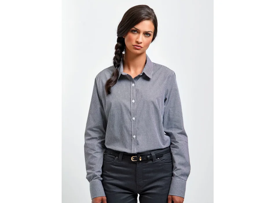 Ladies' Long Sleeve Microcheck Gingham Shirt Gheddi