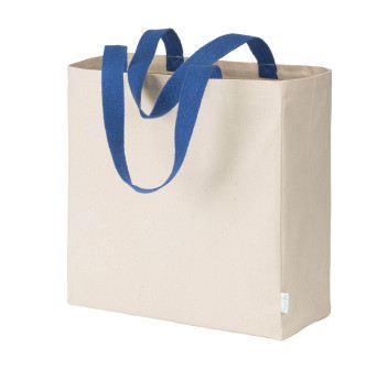 Maxi borsa shopper in cotone riciclato da 280 g/m2 naturale con manici colorati