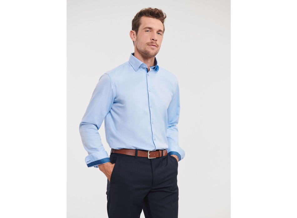 Men's Long Sleeve Tailored Contrast Herringbone Shirt