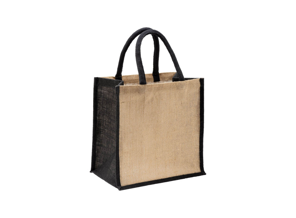 Mini borsa in juta con manici e inserti colorati