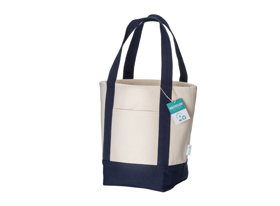 Mini borsa shopper in cotone riciclato da 340 g/m2 con manici e base colorati. GRS