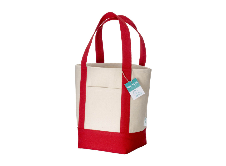 Mini borsa shopper in cotone riciclato da 340 g/m2 con manici e base colorati. GRS