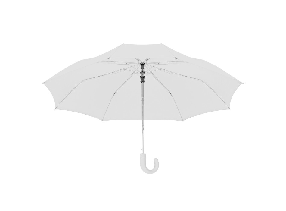 Mini ombrello automatico con manico curvo gommato e astuccio in tinta