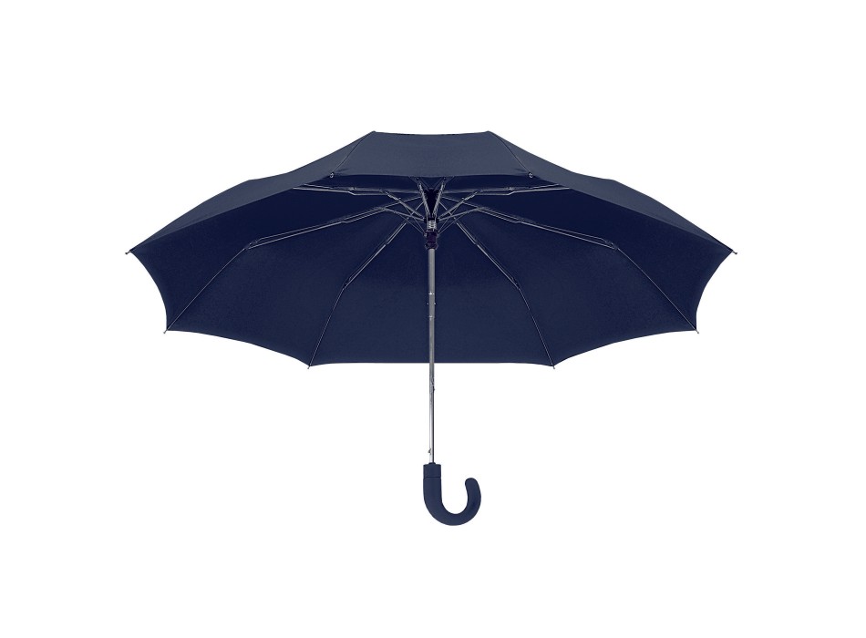 Mini ombrello automatico con manico curvo gommato e astuccio in tinta