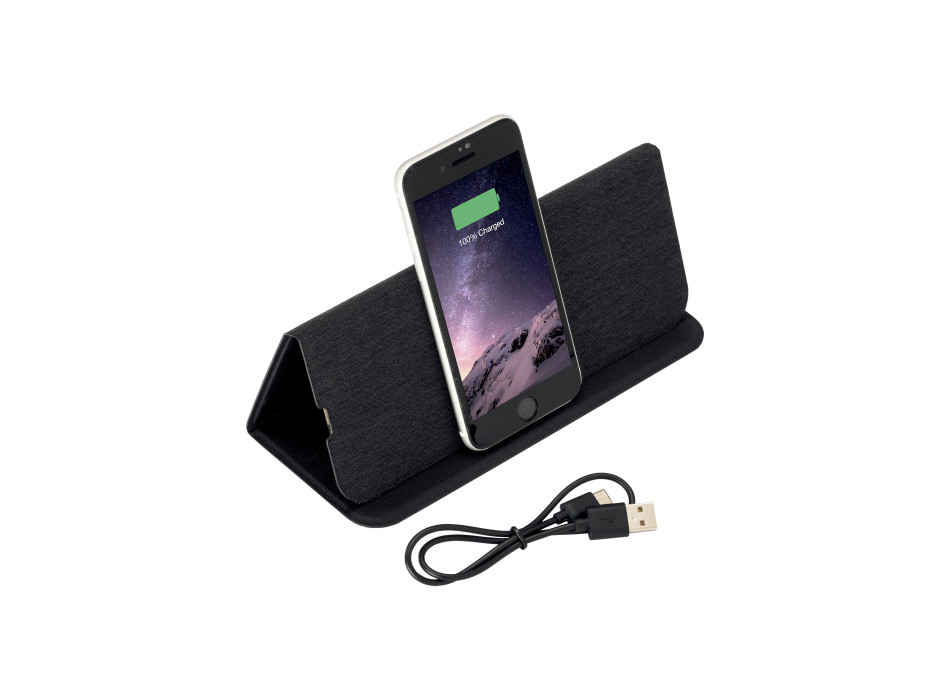 Mousepad e supporto per cellulare in R-PET, con caricabatterie wireless