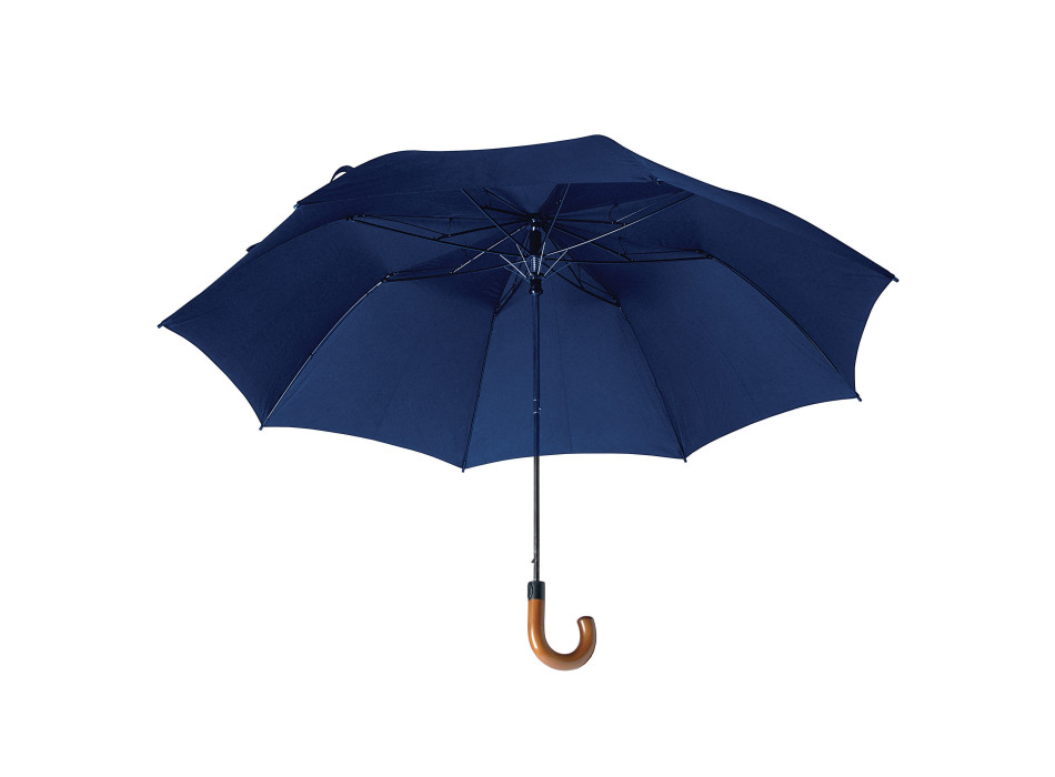Ombrello automatico a pulsante con manico curvo in legno e astuccio in tinta