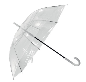 Ombrello automatico in POE trasparente con fusto in acciaio e manico curvo in plastica Gheddi