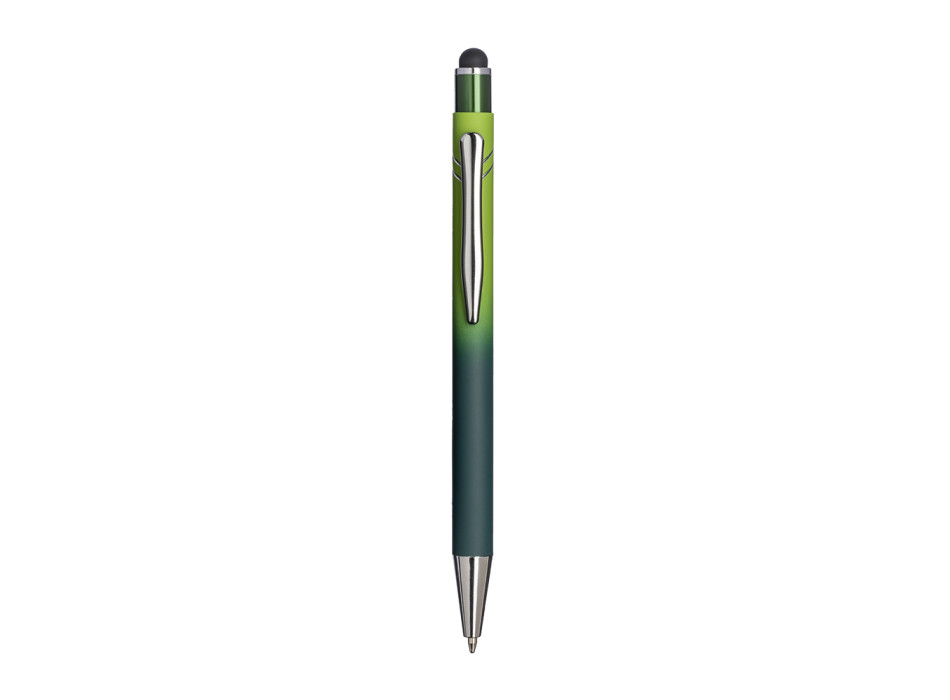 Penna a scatto in alluminio gommato. Fusto sfumato, clip e particolari metallizzati Gheddi