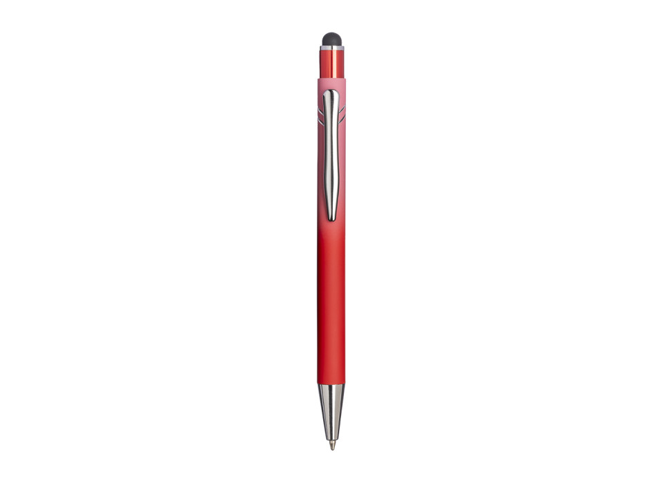 Penna a scatto in alluminio gommato. Fusto sfumato, clip e particolari metallizzati Gheddi