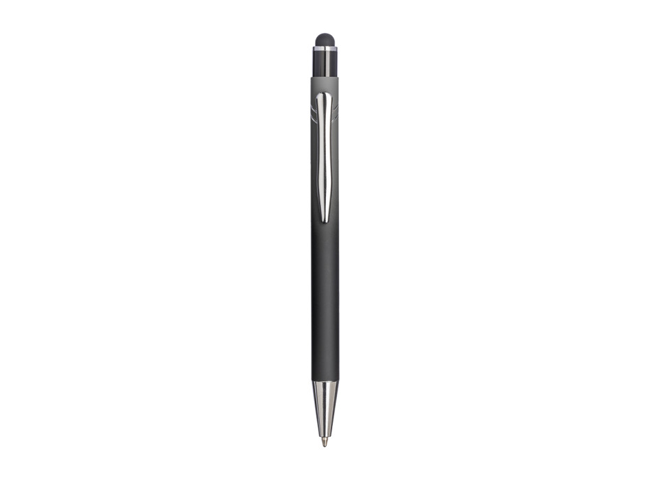 Penna a scatto in alluminio gommato. Fusto sfumato, clip e particolari metallizzati Gheddi