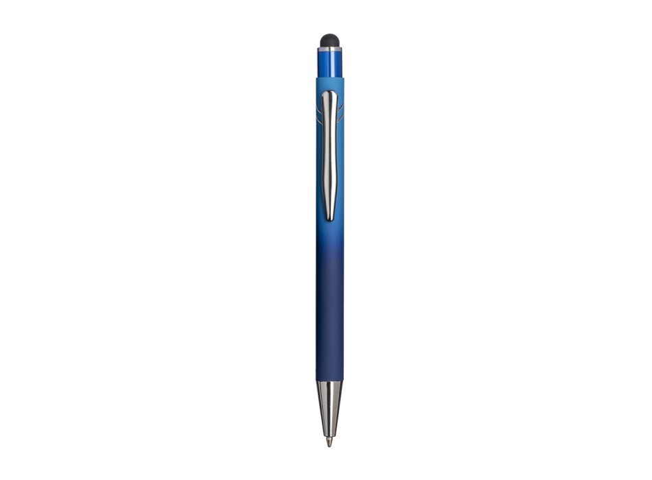 Penna a scatto in alluminio gommato. Fusto sfumato, clip e particolari metallizzati Gheddi