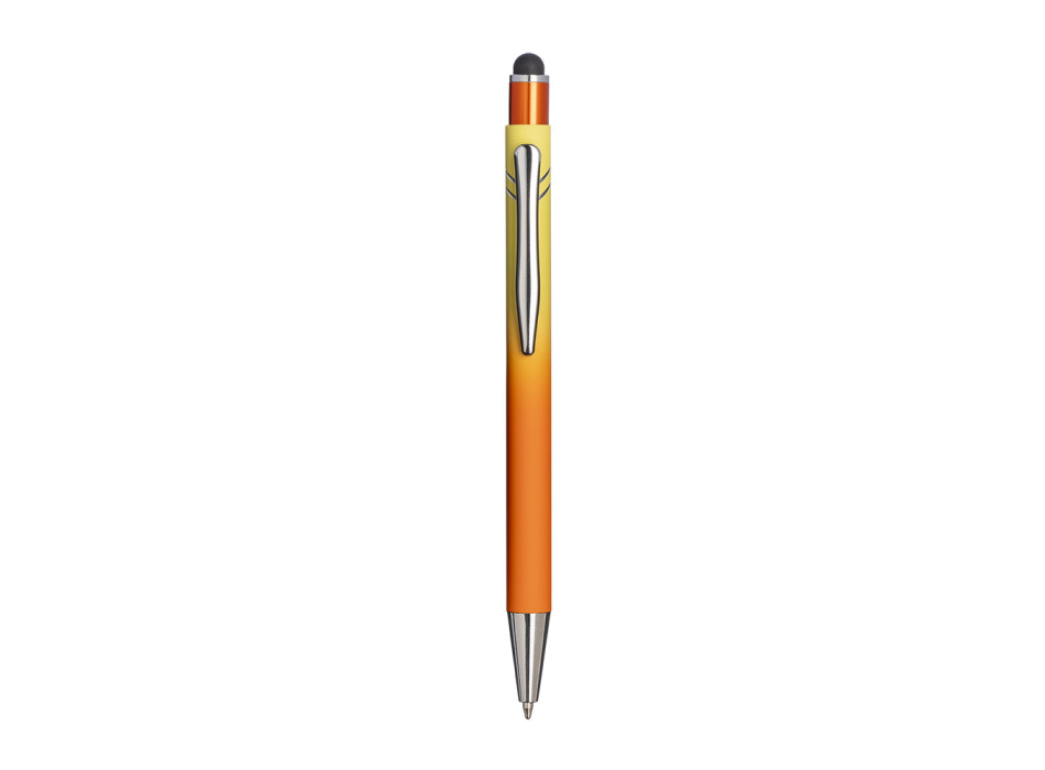 Penna a scatto in alluminio gommato. Fusto sfumato, clip e particolari metallizzati Gheddi