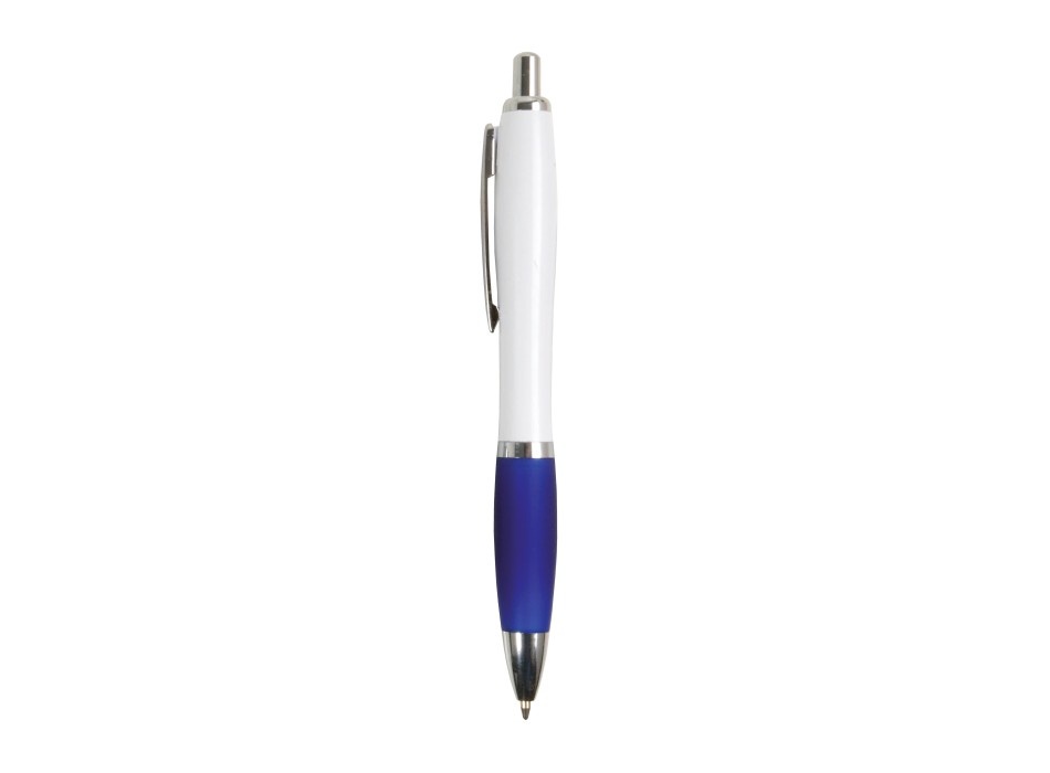 Penna a scatto in plastica abs, con fusto bianco, impugnatura colorata gommata