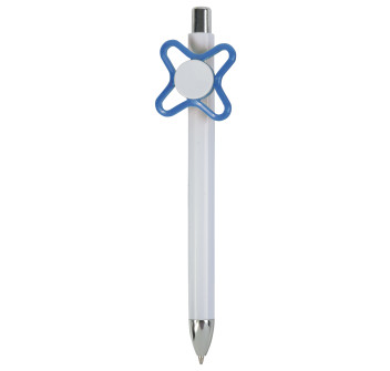Penna a scatto in plastica bianca con spinner colorato Gheddi
