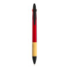Penna a scatto in plastica con 3 refill, con gommino per touch screen, impugnatura in bamb