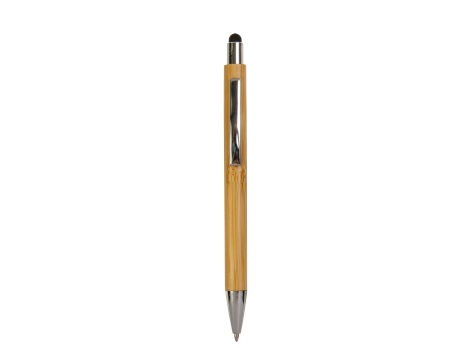 Penna a scatto con fusto in bambù, touch colorato e punta cromata
