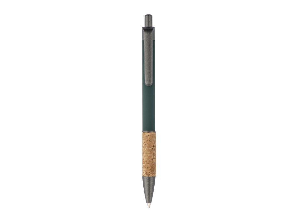 Penna in alluminio con impugnatura in sughero, clip, top e punta bruniti