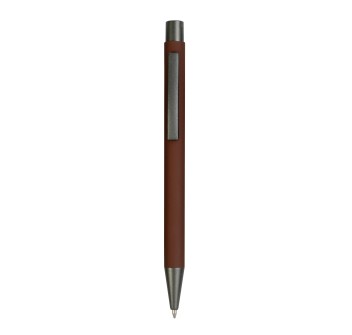 Penna a scatto in metallo gommato con particolari bruniti