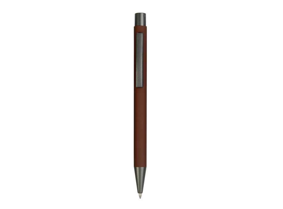 Penna a scatto in metallo gommato con particolari bruniti