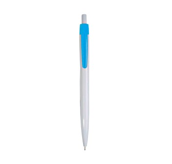 Penna a scatto in plastica, fusto bianco e clip colorata