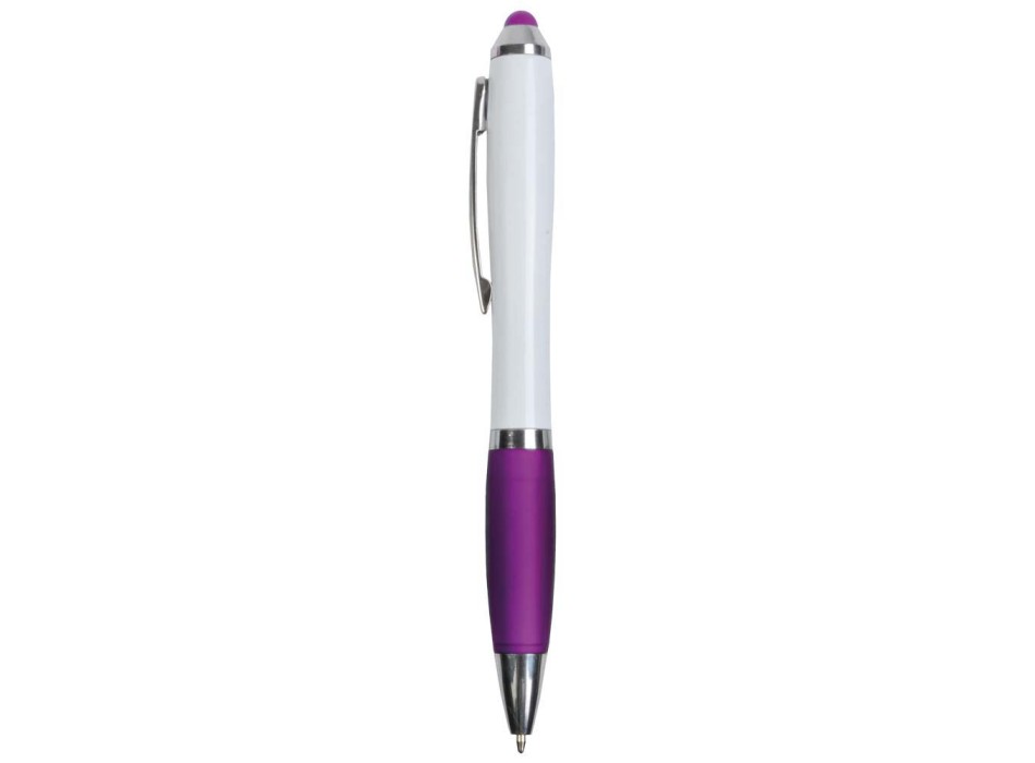 Penna twist in plastica con fusto bianco, impugnatura gommata colorata in tinta