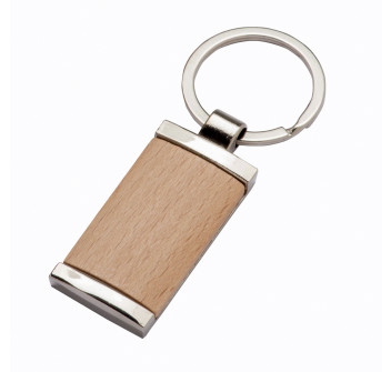 Portachiavi in metallo rettangolare, con particolare frontale in legno