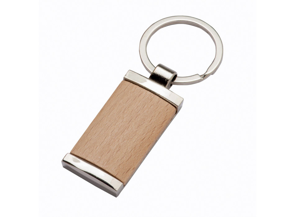 Portachiavi in metallo rettangolare, con particolare frontale in legno