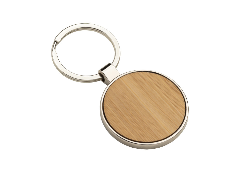 Portachiavi in metallo tondo, con particolare frontale in bambù