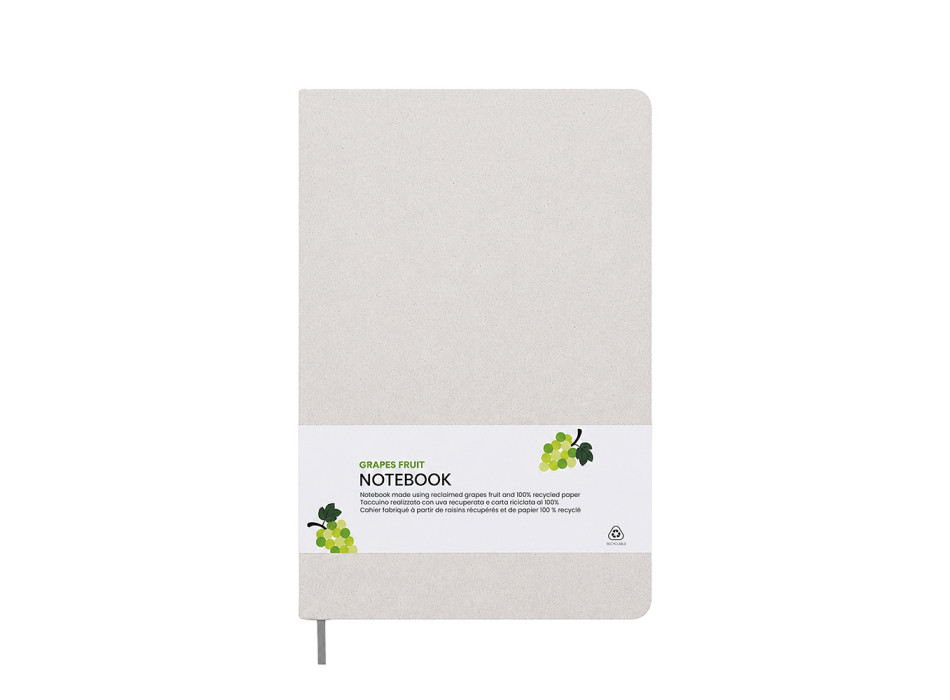 Quaderno con copertina realizzata con i residui di frutta ed elastico di chiusura Gheddi