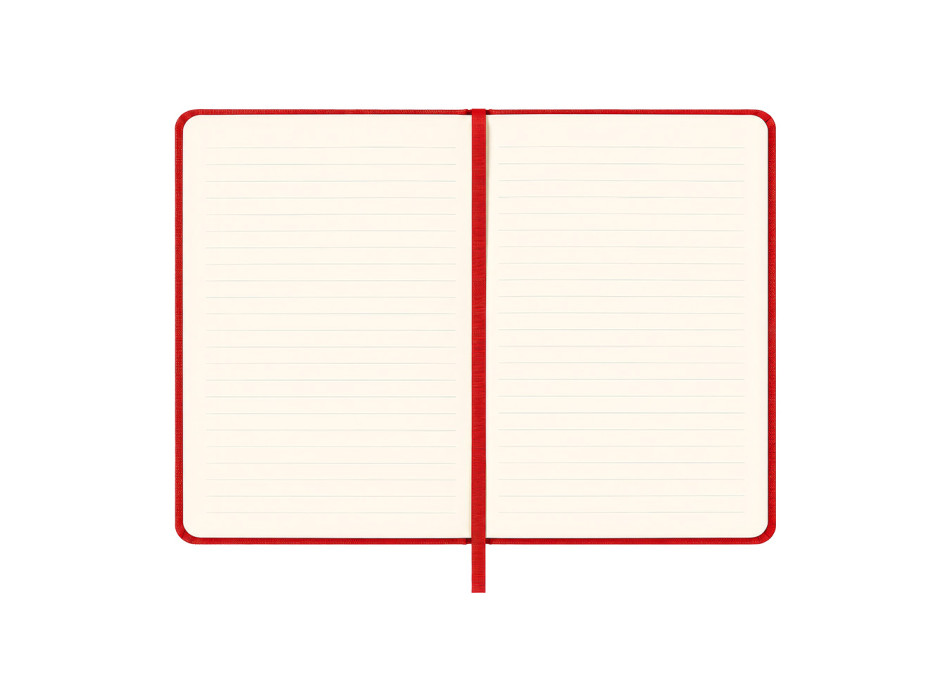 Quaderno con copertina rigida in R-PET. Elastico di chiusura e segnalibro in raso Gheddi