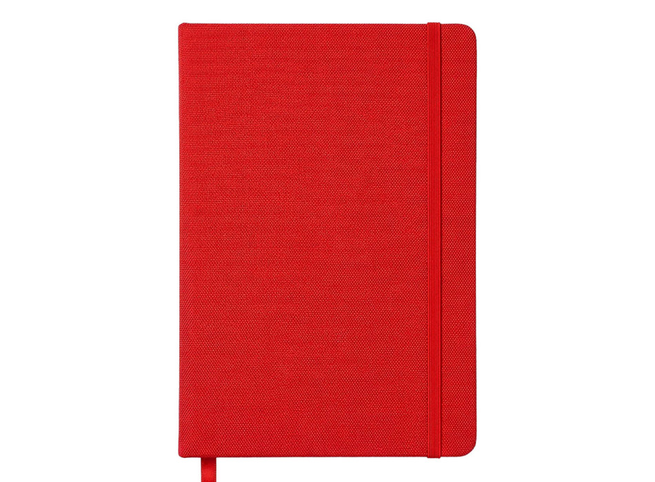 Quaderno con copertina rigida in R-PET. Elastico di chiusura e segnalibro in raso