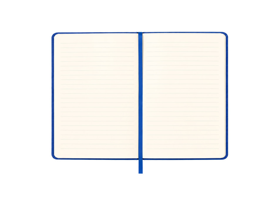Quaderno con copertina rigida in R-PET. Elastico di chiusura e segnalibro in raso Gheddi
