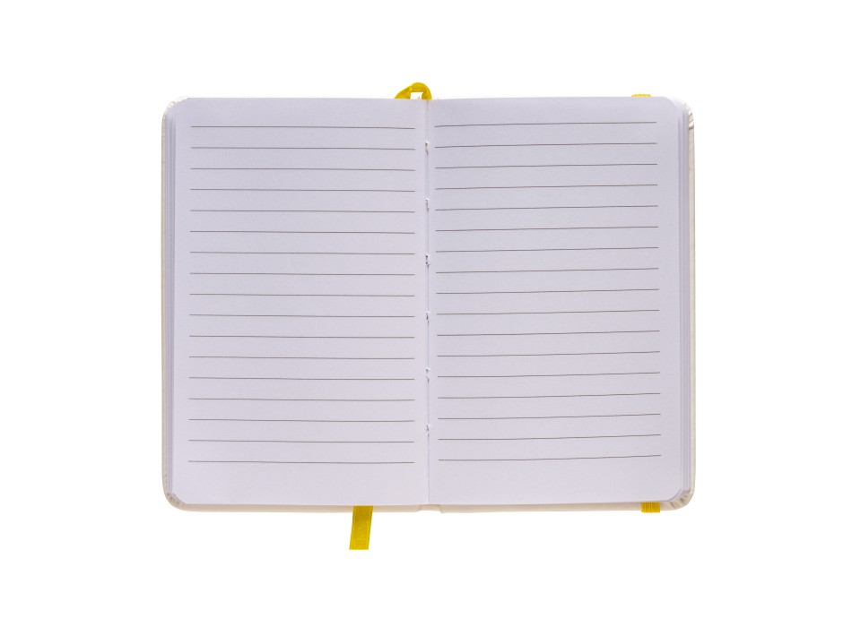 Quaderno in pu con elastico colorato, fogli a righe (80 pag.), segnalibro in raso