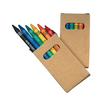 Set di 6 pastelli a cera colorati a sezione cilindrica, in scatola di cartone