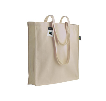 Shopper certificata Fairtrade® in cotone 140g/m2, manici lunghi e soffietto