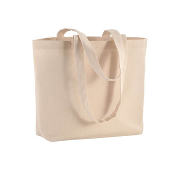 Shopper con soffietto alla base in cotone 120 g/m2, manici lunghi