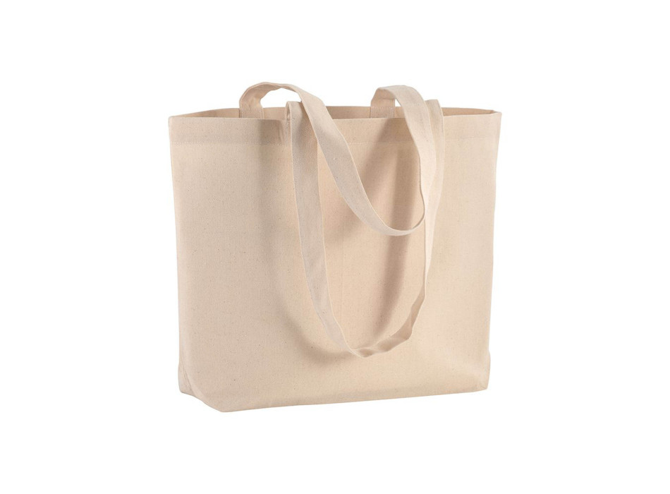 Shopper con soffietto alla base in cotone 120 g/m2, manici lunghi