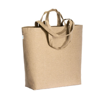 Shopper con soffietto alla base in cotone riciclato 280 g/m2, con doppi manici
