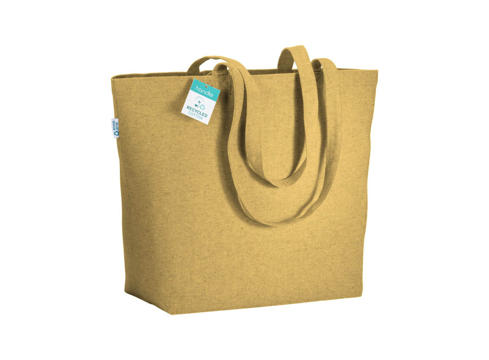 Shopper con soffietto alla base in cotone riciclato 280 g/m2, manici lunghi
