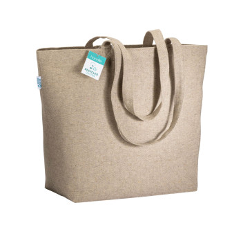 Shopper con soffietto alla base in cotone riciclato 280 g/m2, manici lunghi