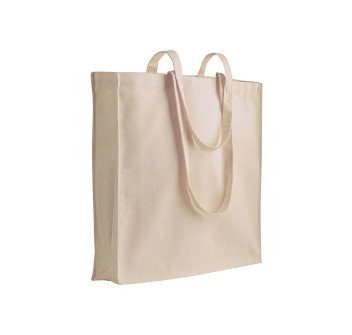 Shopper con soffietto in cotone 220 g/m2, manici lunghi