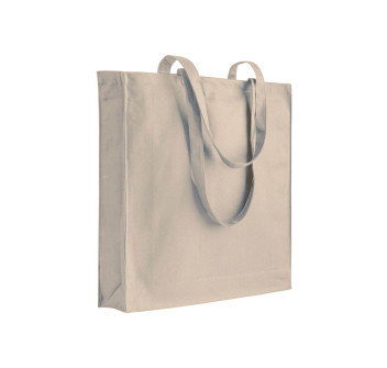 Shopper con soffietto in cotone 250 g/m2, manici lunghi e chiusura con zip