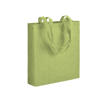 Shopper con soffietto in cotone riciclato 150 g/m2 effetto melange, manici lunghi