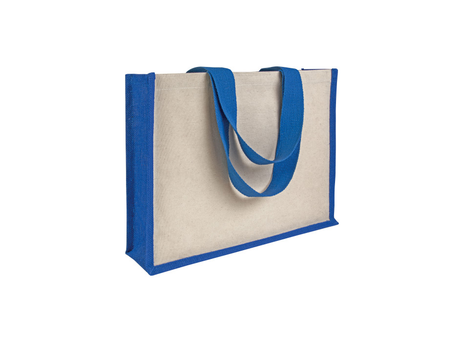 Shopper con soffietto in juta e canvas