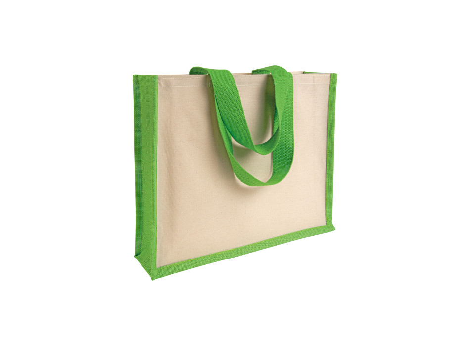 Shopper con soffietto in juta e canvas