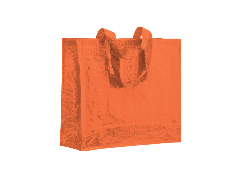 Shopper con soffietto in PP laminato 120 g/m2, manici lunghi a nastro